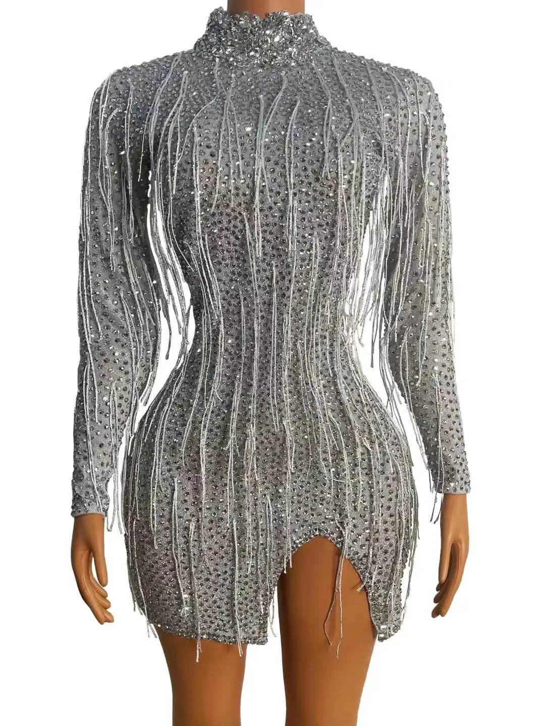 2021 Sexy Sparkly Silver Rhinestones Split Party Mini Dress Women Birthday Celebrate Dancer Club Stage Performance Costume
2021 Sexy Sparkly Silver Rhinestones Split Party Mini Dress Women Birthday Celebrate Dancer Club Stage Performance Costume