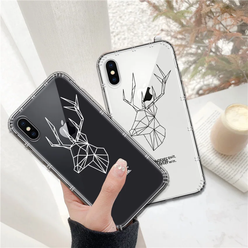 Корея Простой линии лося Прозрачный чехол для телефона coque iPhone 7 Plus 8 6 6S Puls XS max
