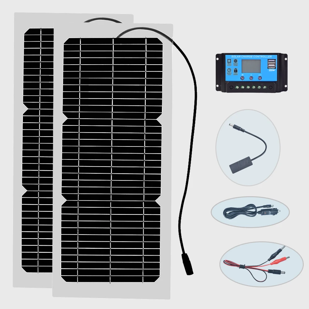 10W 20W Flexible Solar Panel Portable Solar Battery Charger with 10A 12V 24V Controller + For Phone RV Car Boat Painel Solar
10W 20W Flexible Solar Panel Portable Solar Battery Charger with 10A 12V 24V Controller + For Phone RV Car Boat Painel Solar