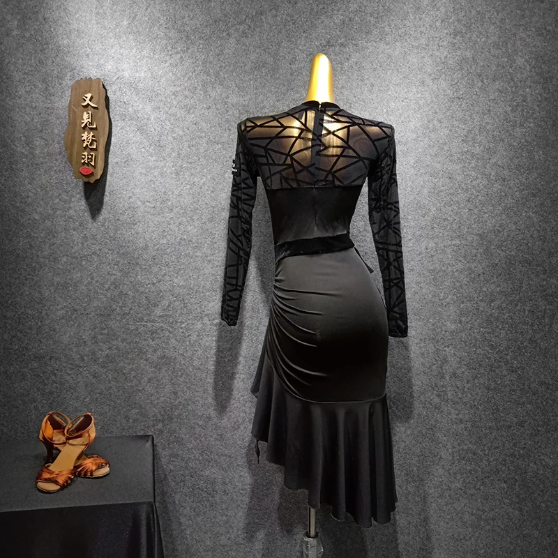 Черное латинское платье для танцев тренировочная одежда женское новое с