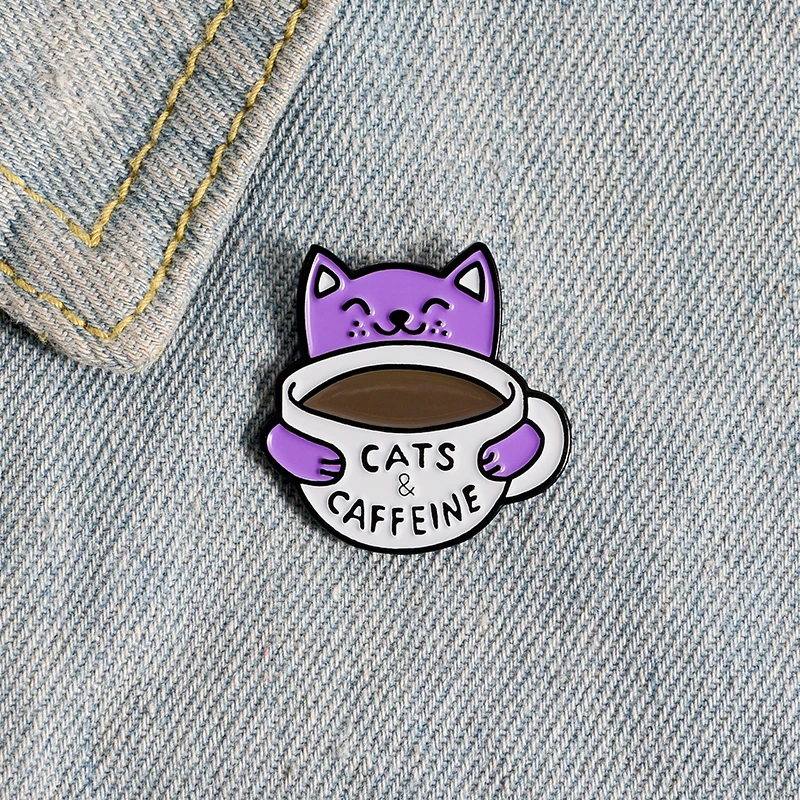 Брошь на булавке с изображением кошек и кофеина | Украшения аксессуары