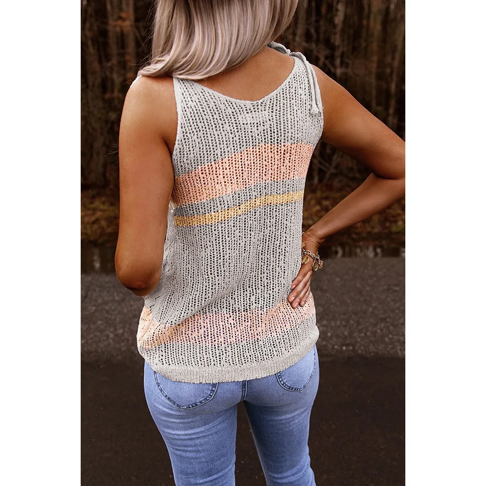 

Echoine Deep V Neck Spaghetti Straps Kitted Patchwork Top Sexy Bandage Sleeveless Crochet Tank Top Fshion on Beach Daily Life