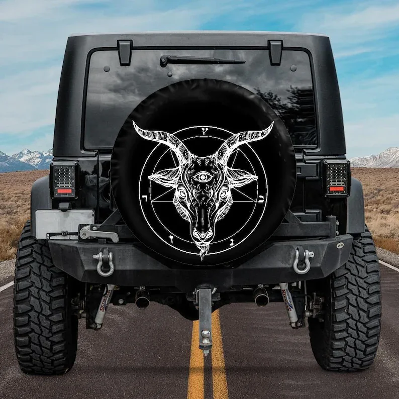 Gothic Spare Tire Cover, Gothic Car Accessory, Jeep Tire Cover, Baphomet Car accessories, Jeep Accessories, Black and White
Gothic Spare Tire Cover, Gothic Car Accessory, Jeep Tire Cover, Baphomet Car accessories, Jeep Accessories, Black and White
