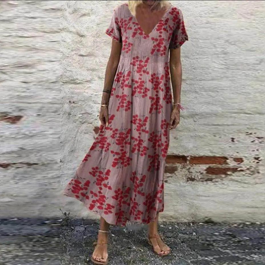 Women Sundress Bohemian Floral Print Beach Maxi Dress Vintage V Neck Short Sleeve Oversized Dresses Femme Kaftan Vestido
Women Sundress Bohemian Floral Print Beach Maxi Dress Vintage V Neck Short Sleeve Oversized Dresses Femme Kaftan Vestido
