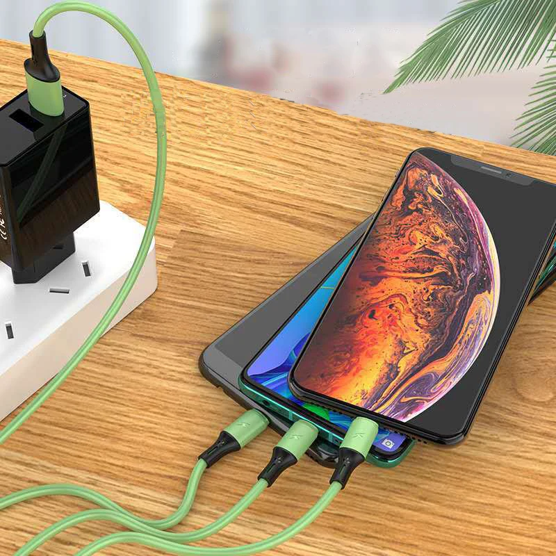 Жидкий силикон 3 в 1 кабель usb c типа зарядное устройство для iPhone Micro шнур быстрой