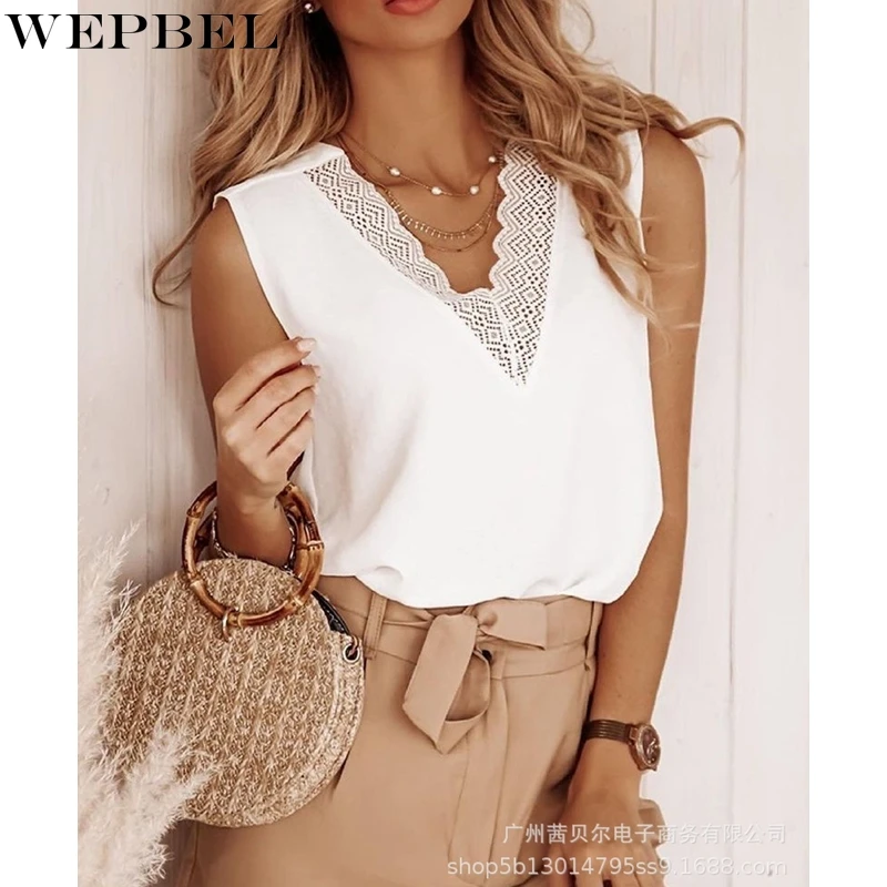 WEPBEL Fashion Sleeveless Vest Women's Casual Solid Color Loose Vest Summer V-neck Lace Stitching Vest Top
WEPBEL Fashion Sleeveless Vest Women's Casual Solid Color Loose Vest Summer V-neck Lace Stitching Vest Top