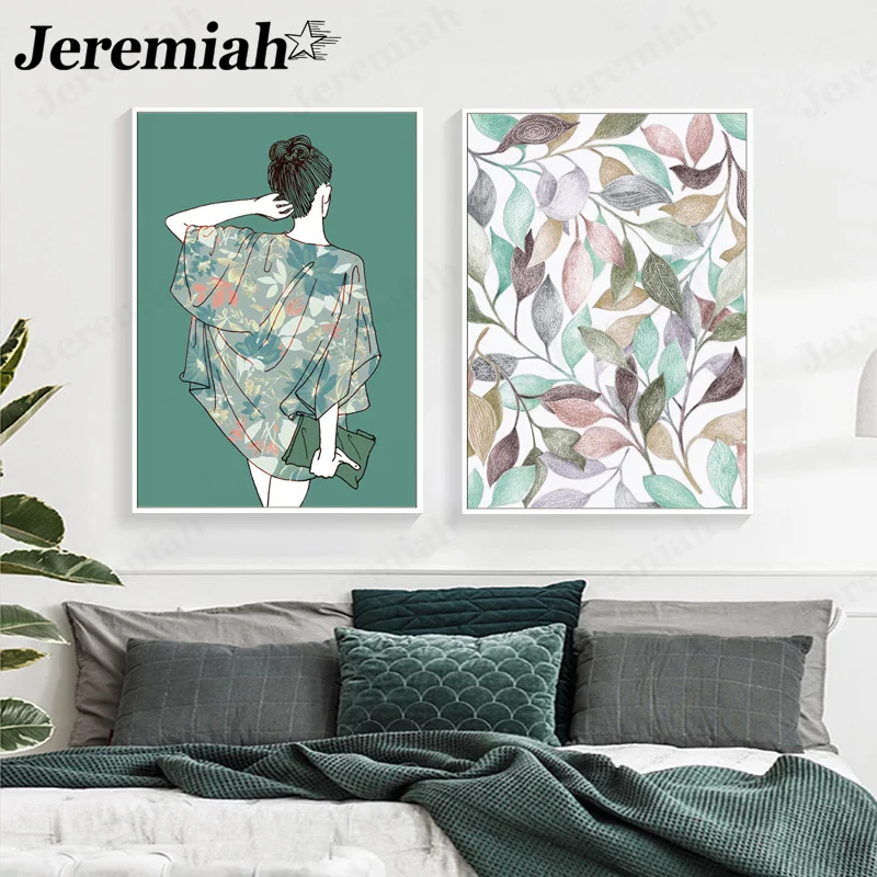 Modern Fashion Beauty Canvas Poster Abstract Female Green Leaf Painting Wall Art Nordic Bedroom Home Decoration 
Modern Fashion Beauty Canvas Poster Abstract Female Green Leaf Painting Wall Art Nordic Bedroom Home Decoration