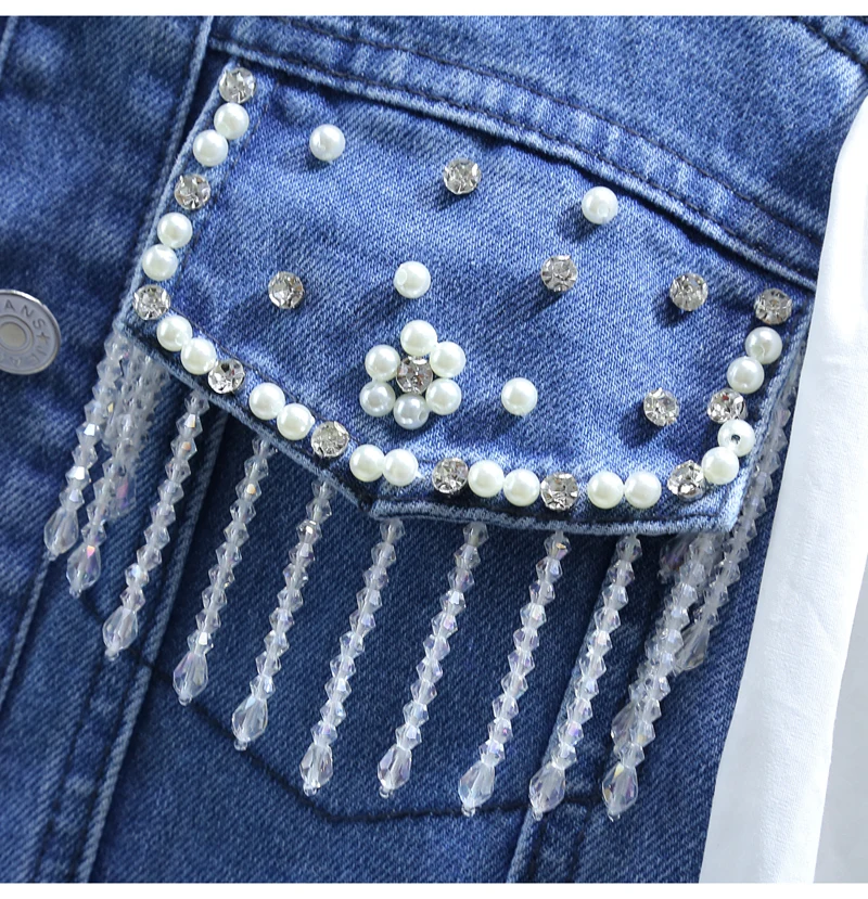 Diamond Beaded Mesh Stitching Denim Top 2021 Summer T-shirt Off Shoulder Patchwork Pleated Tassel Suspender Shirt Women Clothes
Diamond Beaded Mesh Stitching Denim Top 2021 Summer T-shirt Off Shoulder Patchwork Pleated Tassel Suspender Shirt Women Clothes