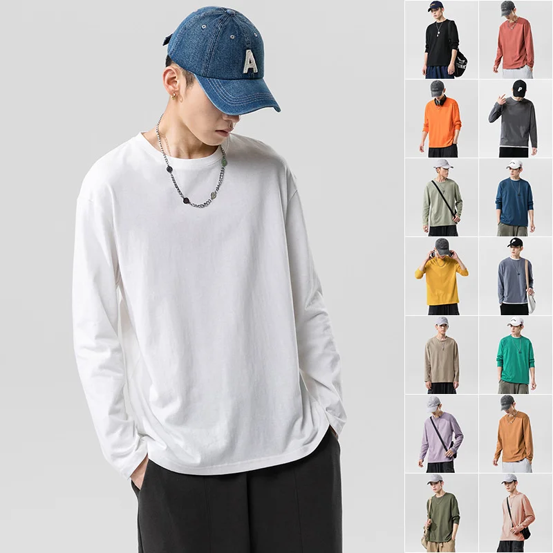 Cotton men's long sleeved T-shirt, spring and autumn sweater, loose solid color top, insole shirt, basic style
Cotton men's long sleeved T-shirt, spring and autumn sweater, loose solid color top, insole shirt, basic style