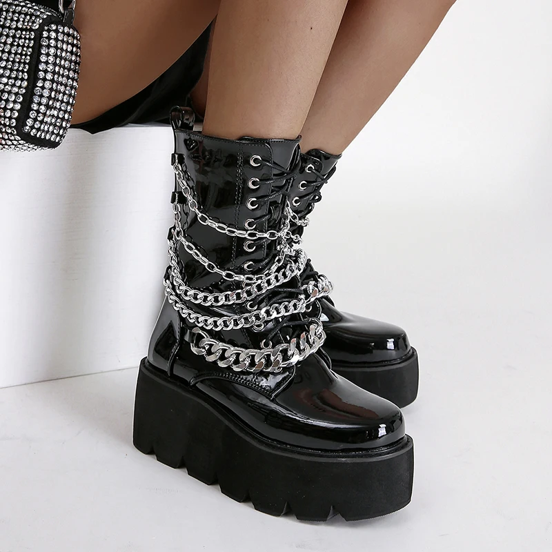 Designer shoes Gothic Style Female Motorcycle Boots Black Heel Platform Ankle Boots With Buckle Mid-Calf Women Boots big size
Designer shoes Gothic Style Female Motorcycle Boots Black Heel Platform Ankle Boots With Buckle Mid-Calf Women Boots big size