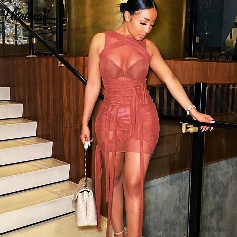 Summer Messy Straps Perspective Mesh Dress Women Sleeveless Bandage Dress Ladies Sexy Bodycon Dress Club Vestidos
Summer Messy Straps Perspective Mesh Dress Women Sleeveless Bandage Dress Ladies Sexy Bodycon Dress Club Vestidos