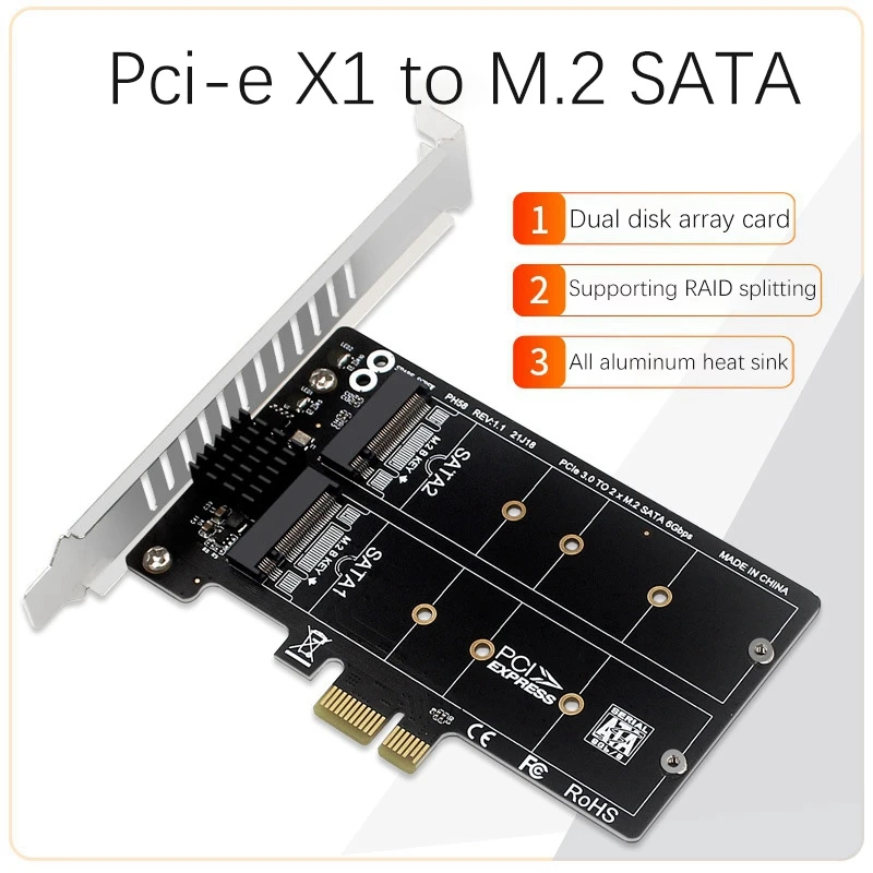 M.2 SATA to PCIE Conversion Card Dual-Disk Array Card RAID Expansion Card JMB582 Chipset Support SSD
M.2 SATA to PCIE Conversion Card Dual-Disk Array Card RAID Expansion Card JMB582 Chipset Support SSD