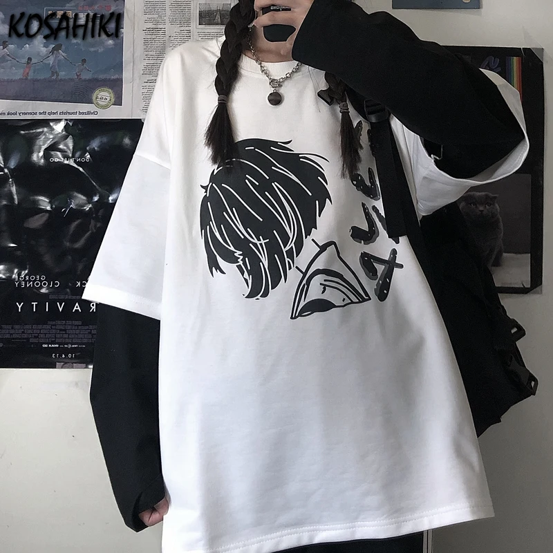 KOHAHIKI Fake Two Pieces Long Sleeve T-shirt Women Japanese Style Cartoon Print Ins Harajuku T Shorts Black White Tops Femme
KOHAHIKI Fake Two Pieces Long Sleeve T-shirt Women Japanese Style Cartoon Print Ins Harajuku T Shorts Black White Tops Femme