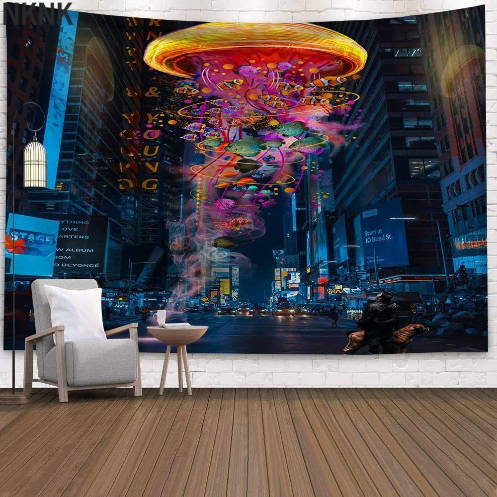 

Psychedelic Jellyfish background cloth wall decoration Witchcraft tapestry Living room bed home decor forest mural tapestries