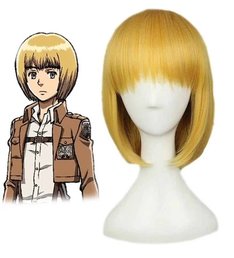 

Attack On Titan Armin Arlert Short Silky Straight Boy's Shaggy Layered Yellow Bob Synthetic Cosplay Anime Wig Cap New