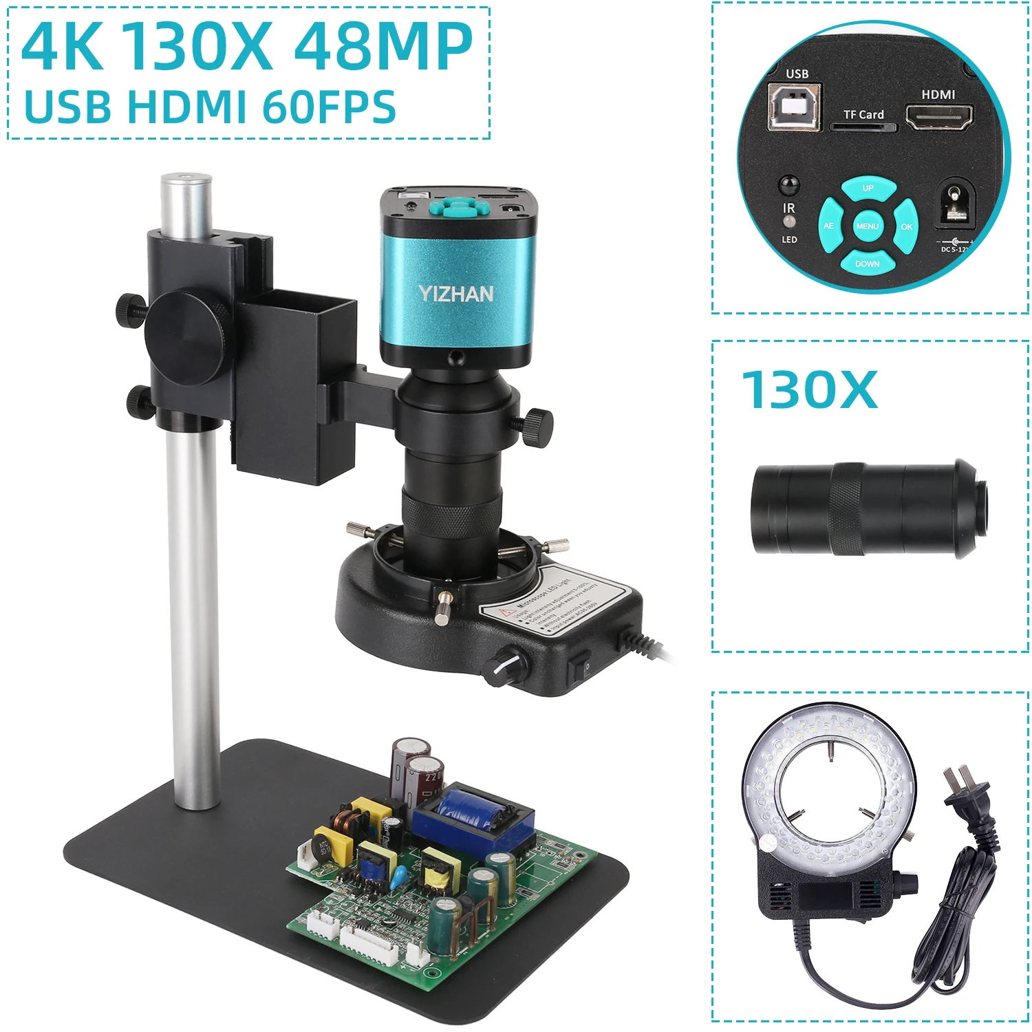 YIZHAN Microscope Camera 180X 38MP HDMI Simul Focal Digital Microscope For Soldering USB + LED Black Circular Lamp For Repair
YIZHAN Microscope Camera 180X 38MP HDMI Simul Focal Digital Microscope For Soldering USB + LED Black Circular Lamp For Repair