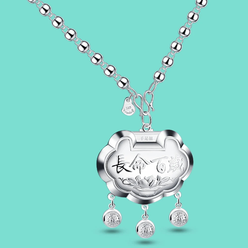 Vintage Women's 925 Sterling Silver Necklace Classical Lock Pendant Bead Chain Necklace Chinese Style Jewelry Chokers Nekclaces
Vintage Women's 925 Sterling Silver Necklace Classical Lock Pendant Bead Chain Necklace Chinese Style Jewelry Chokers Nekclaces