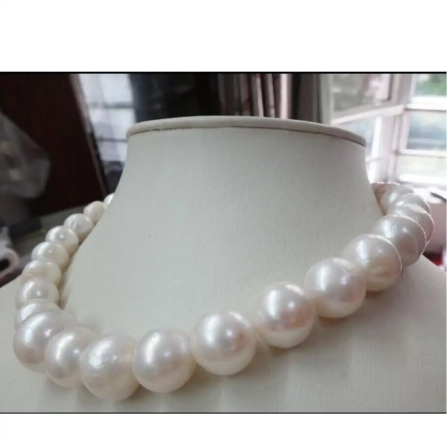 

Free Shipping HUGE 18"12-15MM NATURAL AUSTRALIAN SOUTH SEA GENUINE WHITE NUCLEAR PEARL NECKLACE Free Shipping