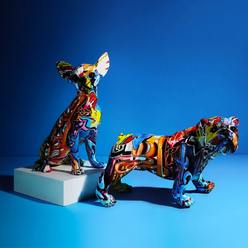 Modern Creative Graffiti Chihuahua Bulldog Statue Abstract Painted Multicolor Resin Animal Dog Sculpture Colorful Art Figurine L
Modern Creative Graffiti Chihuahua Bulldog Statue Abstract Painted Multicolor Resin Animal Dog Sculpture Colorful Art Figurine L