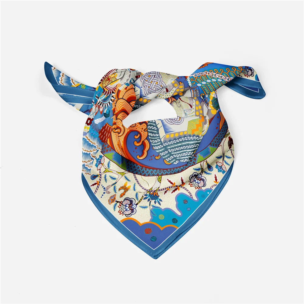 Саржевый шелковый шарф женские разноцветные квадратные шарфы с рисунком