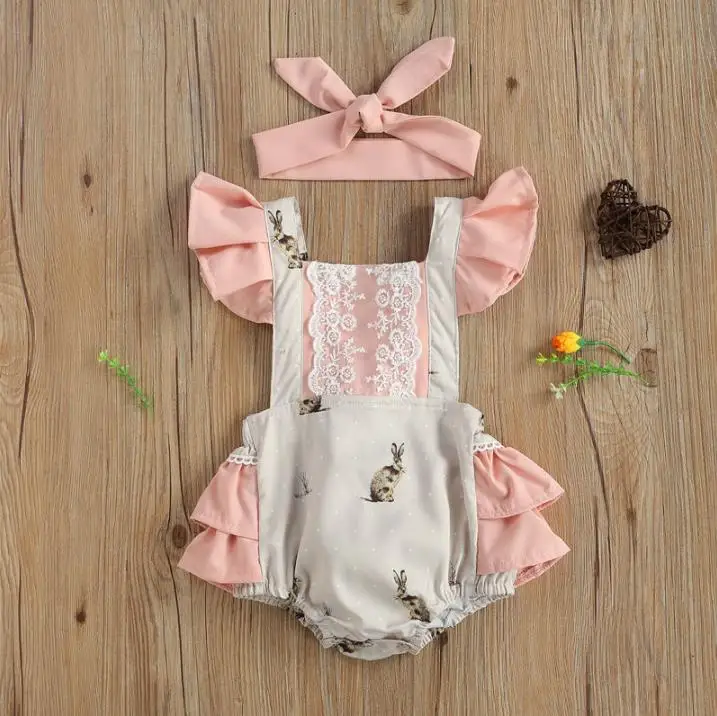 Baby Girl Ruffles Fly Sleeve Jumpsuits Cute Rabbit Printing Bow Bandage Lace Romper Headband baby Backless Bodysuits
Baby Girl Ruffles Fly Sleeve Jumpsuits Cute Rabbit Printing Bow Bandage Lace Romper Headband baby Backless Bodysuits