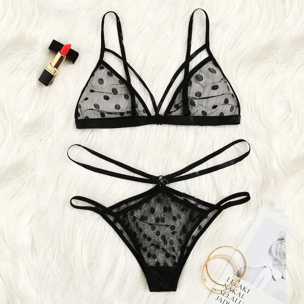 Sexy Lingerie 2Pcs Underwear Set Lace Dot Print Sexy Women Intimates Thongs V-String Transparent Female Underwear Bra Set #W
Sexy Lingerie 2Pcs Underwear Set Lace Dot Print Sexy Women Intimates Thongs V-String Transparent Female Underwear Bra Set #W