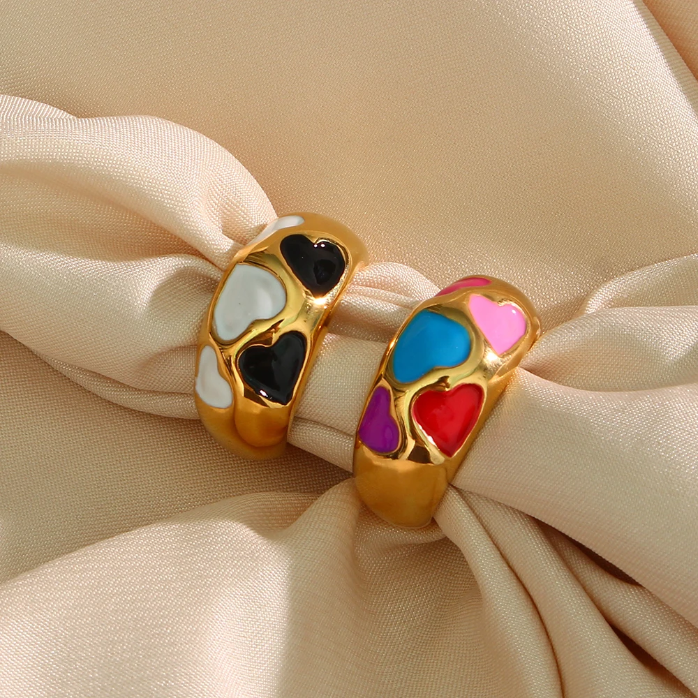 2021 New Black White Colorful Heart Enamel Ring Ladies Cute Bold Chunky Gold Ring Stainless Steel Gold Plated Y2K Jewelry
2021 New Black White Colorful Heart Enamel Ring Ladies Cute Bold Chunky Gold Ring Stainless Steel Gold Plated Y2K Jewelry