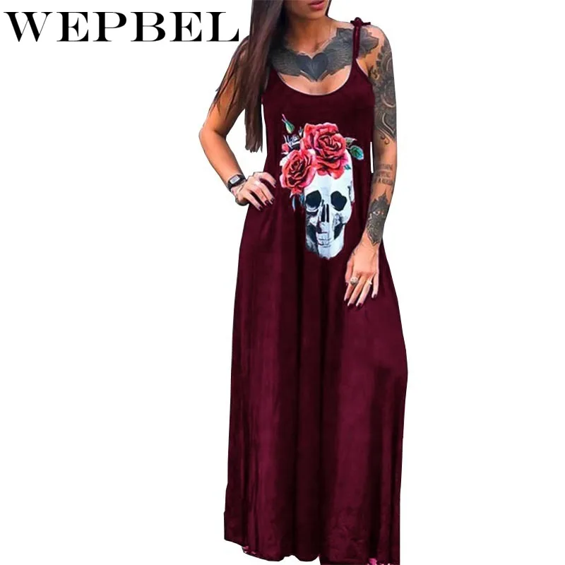 WEPBEL Women Summer Loose Skull Print Dress Sleeveless Strap Punk Style Sling Long Dress Plus Size
WEPBEL Women Summer Loose Skull Print Dress Sleeveless Strap Punk Style Sling Long Dress Plus Size