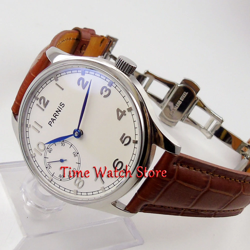 Parnis 44mm 6497 hand winding Men's watch waterproof white dial blue hands deployant clasp 28
Parnis 44mm 6497 hand winding Men's watch waterproof white dial blue hands deployant clasp 28