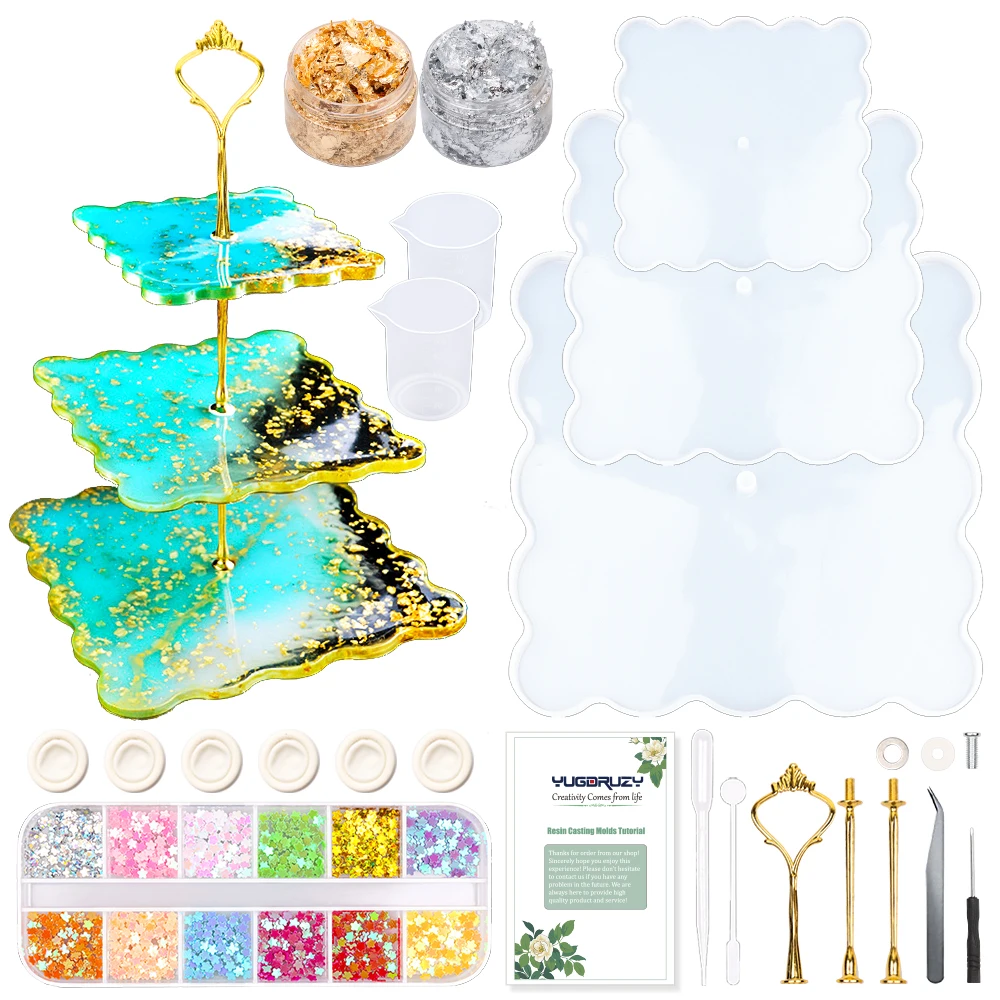 3 Tier Cake Stand Epoxy Resin Molds, Resin Coaster Molds for Resin Cake Trays Silicone with Foil Flakes Measuring Cups and Sequi
3 Tier Cake Stand Epoxy Resin Molds, Resin Coaster Molds for Resin Cake Trays Silicone with Foil Flakes Measuring Cups and Sequi