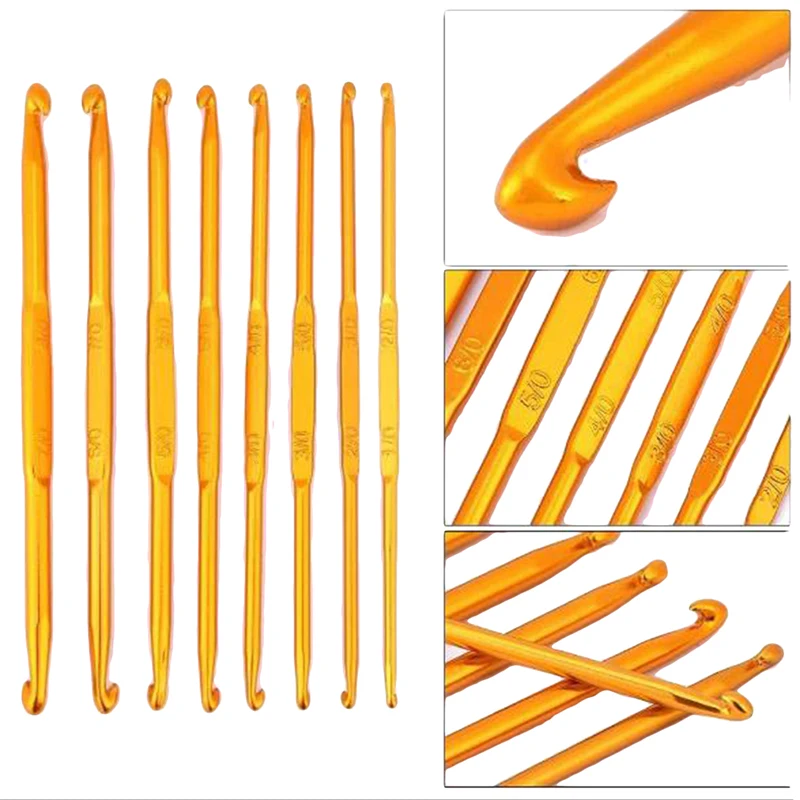 8Pcs Handle Crochet Hooks Golden Aluminum Double End Crocheting and Knitting Set Knitting Needle Set Weave Craft
8Pcs Handle Crochet Hooks Golden Aluminum Double End Crocheting and Knitting Set Knitting Needle Set Weave Craft