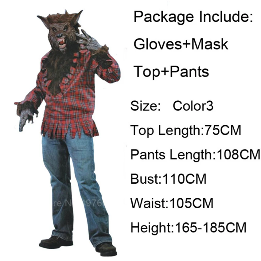 

Ghost Zombie Wolf Cosplay Day of The Dead Halloween Costume for Men Vampire Carnival Party Scary Skeleton Spooky Fancy Pirates