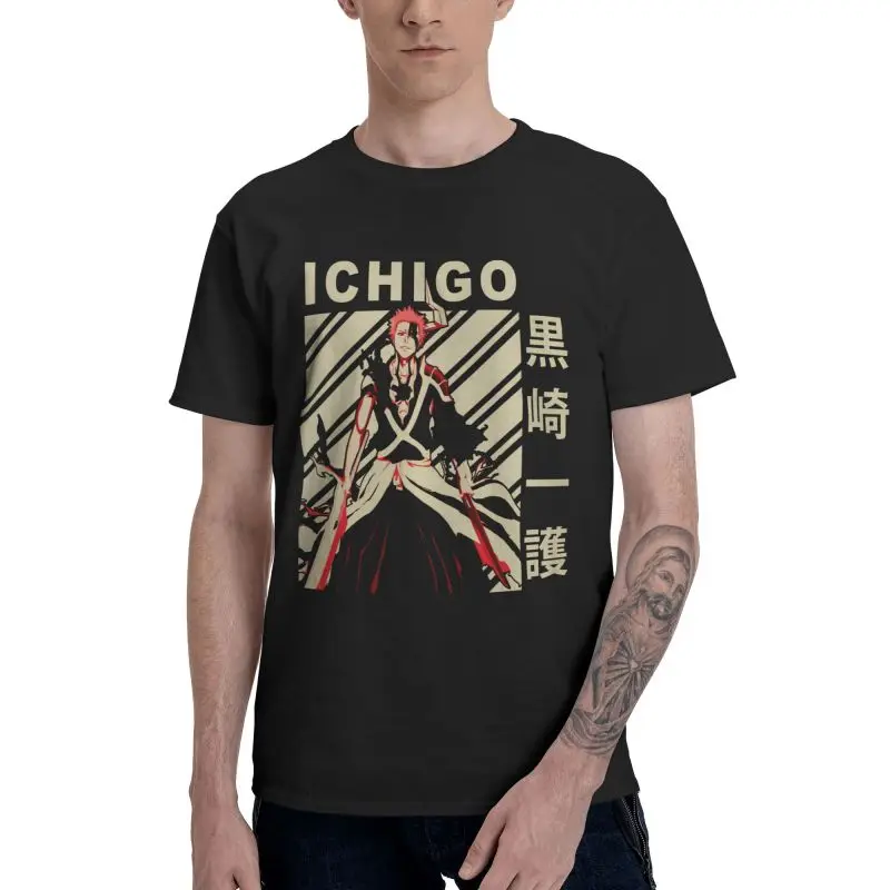 Ichigo Kurosaki, Мужская хлопковая футболка с принтом, модная футболка с коротким рукавом, Японские Аниме Манга, отбеливающие футболки, топы
Ichigo Kurosaki, Мужская хлопковая футболка с принтом, модная футболка с коротким рукавом, Японские Аниме Манга, отбеливающие футболки, топы