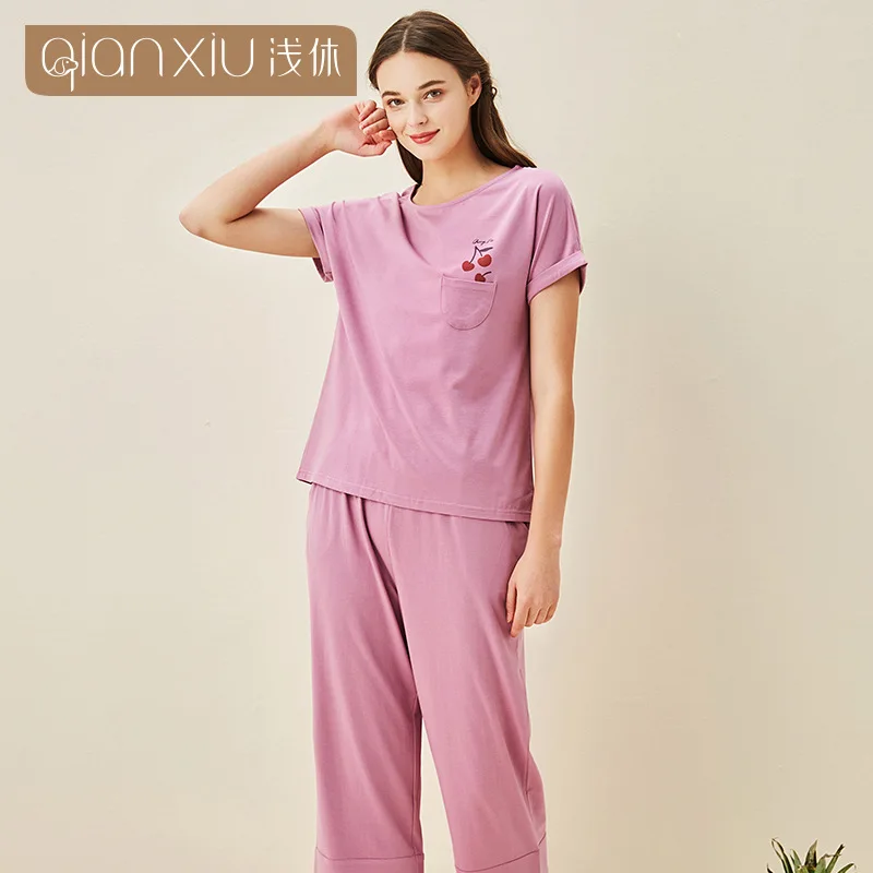 Пижама женская из бамбукового волокна, легкая свободная Капри с коротким рукавом, удобная, дышащая и эластичная, на весну и лето
Пижама женская из бамбукового волокна, легкая свободная Капри с коротким рукавом, удобная, дышащая и эластичная, на весну и лето