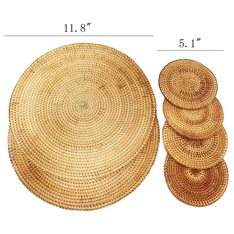 6 Pcs Round Handmade Braided Table Mats Natural Rattan Placemat Heat Resistant Mats Farmhouse Weave Placemats for Dining
6 Pcs Round Handmade Braided Table Mats Natural Rattan Placemat Heat Resistant Mats Farmhouse Weave Placemats for Dining