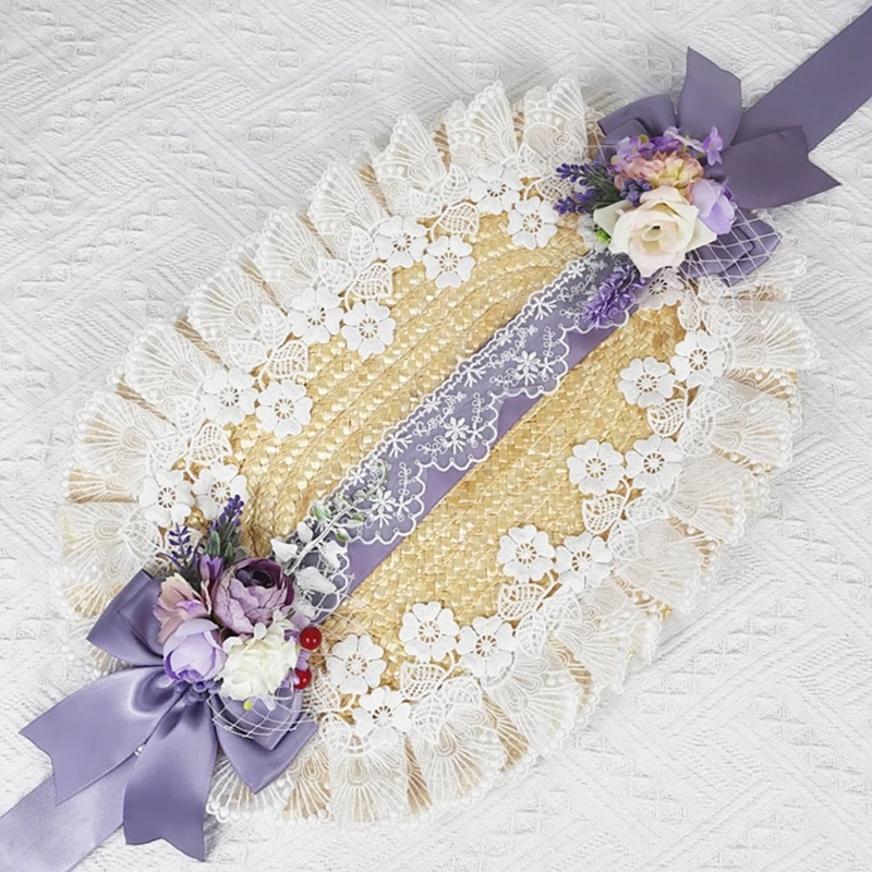 U90E Handmade Lolita Pastoral Bonnet Straw Hat Sweet Ruffled Lace Trimming Ribbon Elegant Tea Party Floral Cosplay Sun
U90E Handmade Lolita Pastoral Bonnet Straw Hat Sweet Ruffled Lace Trimming Ribbon Elegant Tea Party Floral Cosplay Sun