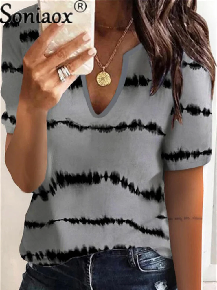 2021 New Striped Short-Sleeve T-Shirt Women's Tops Casual Tie-Dye V-Neck T-Shirt Summer Loose Ladies Street Clothing
2021 New Striped Short-Sleeve T-Shirt Women's Tops Casual Tie-Dye V-Neck T-Shirt Summer Loose Ladies Street Clothing