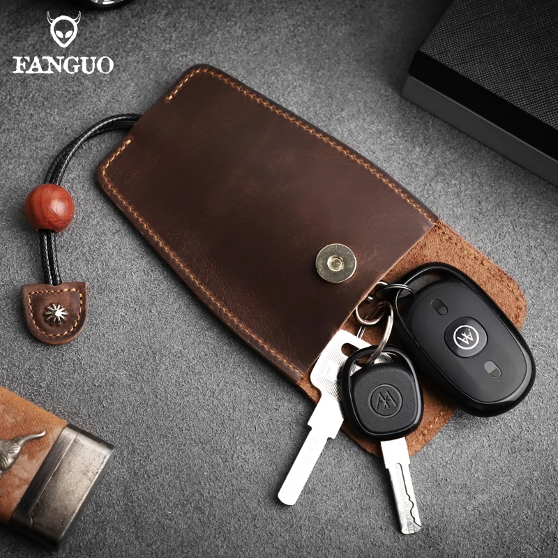 

Genuine Leather Pull Type Men's Key Wallet Car Smart Key Housekeepers Holder Case Bag Mini Keychain Pouch Coin Purse