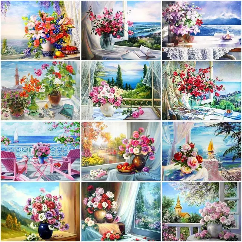 CHENISTORY Painting By Number Window Vase Diy Frame Handpainted Canvas Coloring By Numbers Flower For Adults Children For Home D
CHENISTORY Painting By Number Window Vase Diy Frame Handpainted Canvas Coloring By Numbers Flower For Adults Children For Home D