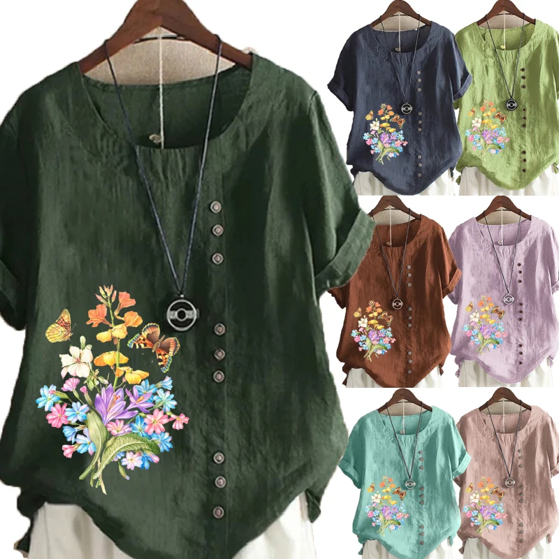 Women's New Fashion Summer Floral Printed Round Neck Short Sleeve T-shirt Casual Loose Solid Color Blouse Tops Plus Size
Women's New Fashion Summer Floral Printed Round Neck Short Sleeve T-shirt Casual Loose Solid Color Blouse Tops Plus Size