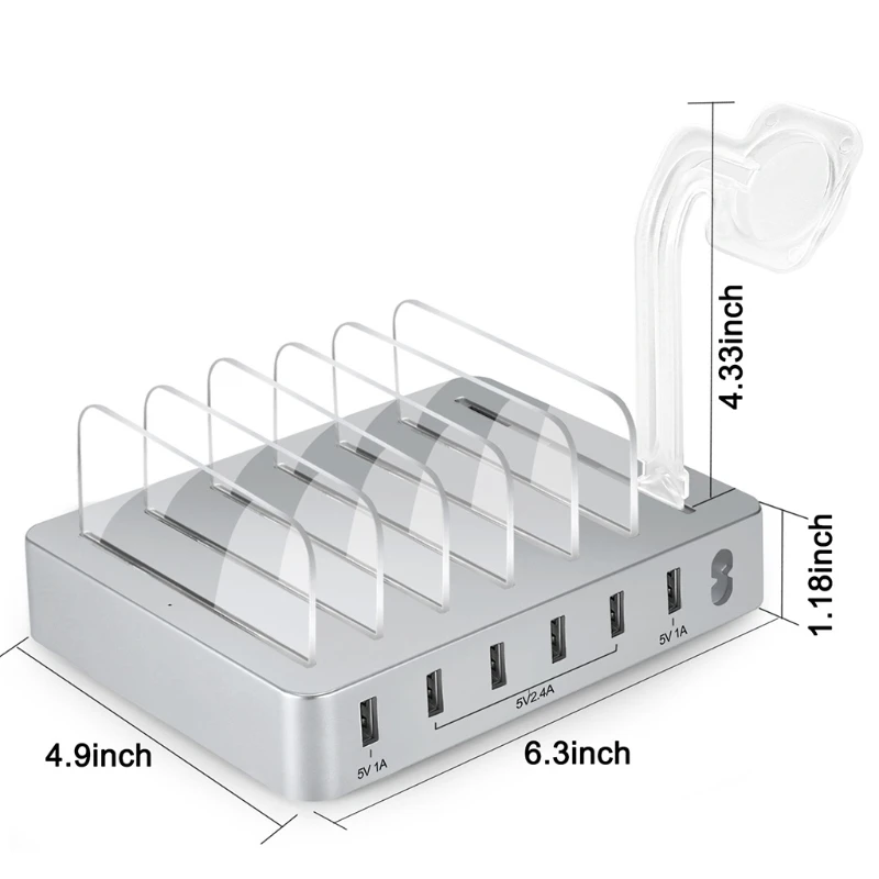 Black/Silver Smart and Fast Various Specifications 6-line Multi-port USB Charger Universal Desktop Charging Stand
Black/Silver Smart and Fast Various Specifications 6-line Multi-port USB Charger Universal Desktop Charging Stand