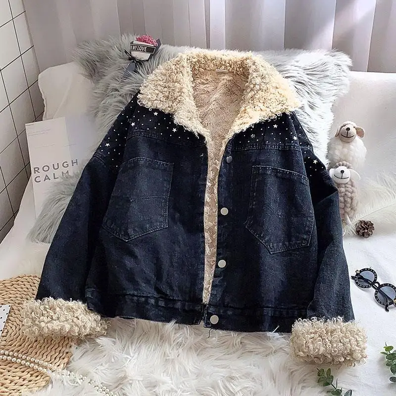 Autumn And Winter 2021 New Lamb Cashmere Denim Short Jacket Women Loose Plus Velvet Thickening Students Clothing
Autumn And Winter 2021 New Lamb Cashmere Denim Short Jacket Women Loose Plus Velvet Thickening Students Clothing
