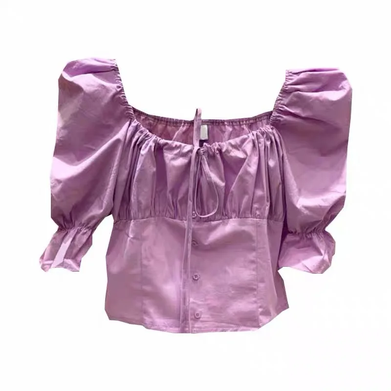 Summer Women's Purple Short-sleeved Shirt New Puff Sleeve Shirt Female Korean Sweet Fashion Purple Short Shirt Tops GD425 
Summer Women's Purple Short-sleeved Shirt New Puff Sleeve Shirt Female Korean Sweet Fashion Purple Short Shirt Tops GD425