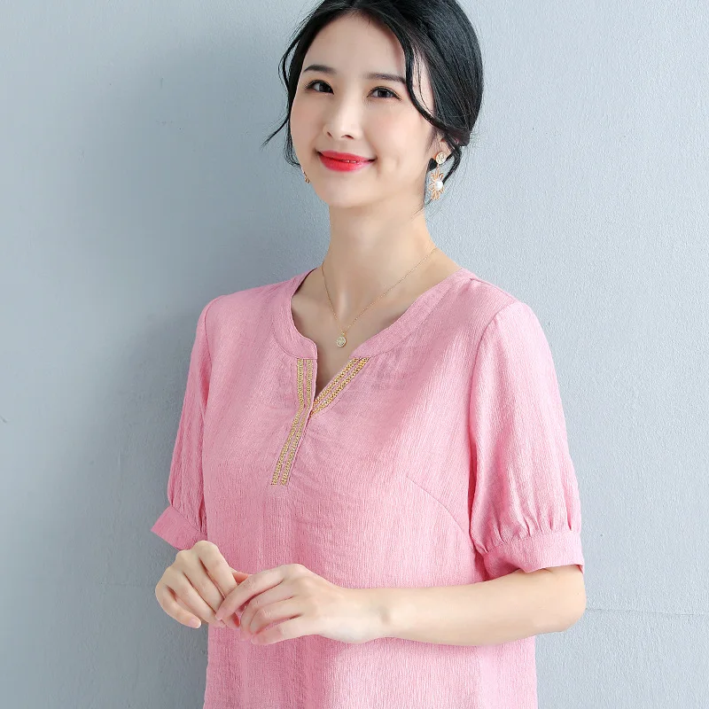 Fashion Casual Plus Size Loose Women Blouse Shirt New 2021 Summer Short Sleeve Chiffon Shirt Solid Color Pink Tops
Fashion Casual Plus Size Loose Women Blouse Shirt New 2021 Summer Short Sleeve Chiffon Shirt Solid Color Pink Tops