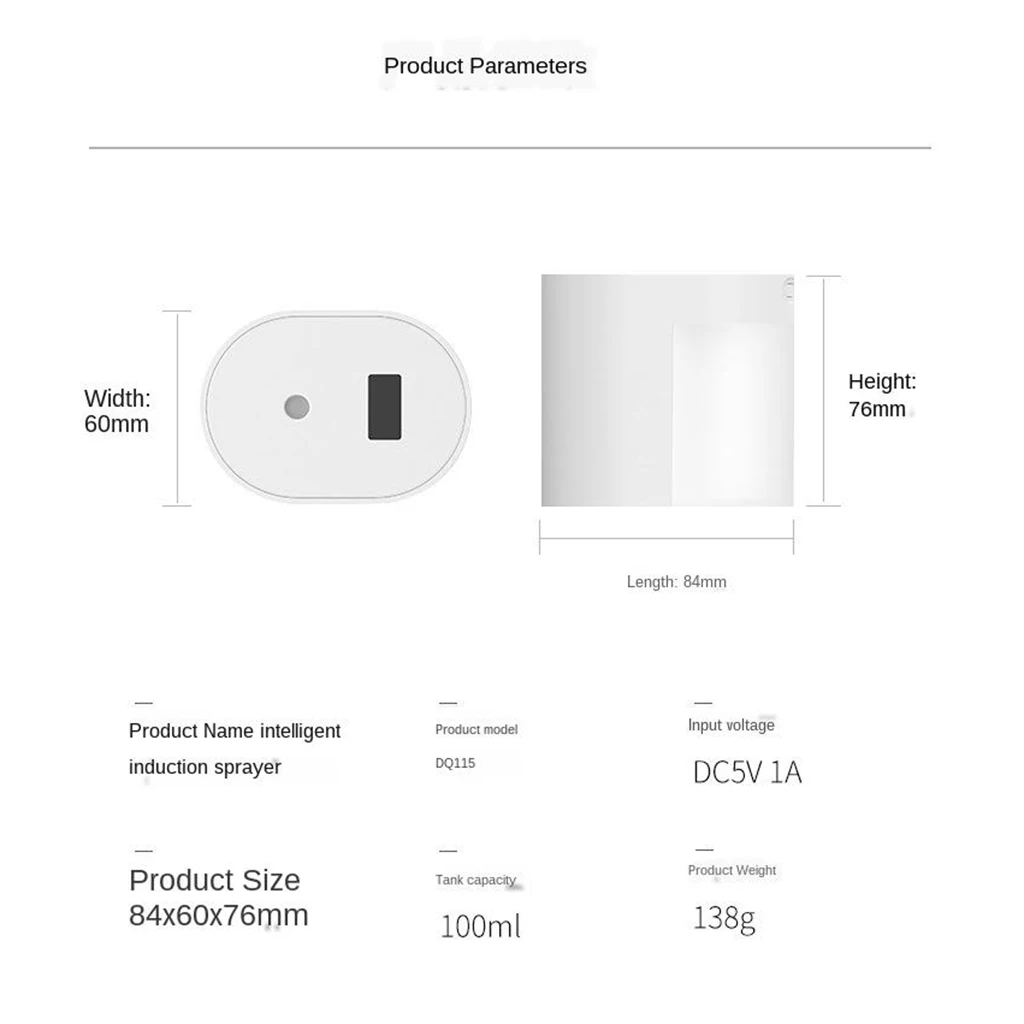 100ml Automatic Induction Alcohol Sprayer Touchless Hand Sanitizer Dispenser
100ml Automatic Induction Alcohol Sprayer Touchless Hand Sanitizer Dispenser