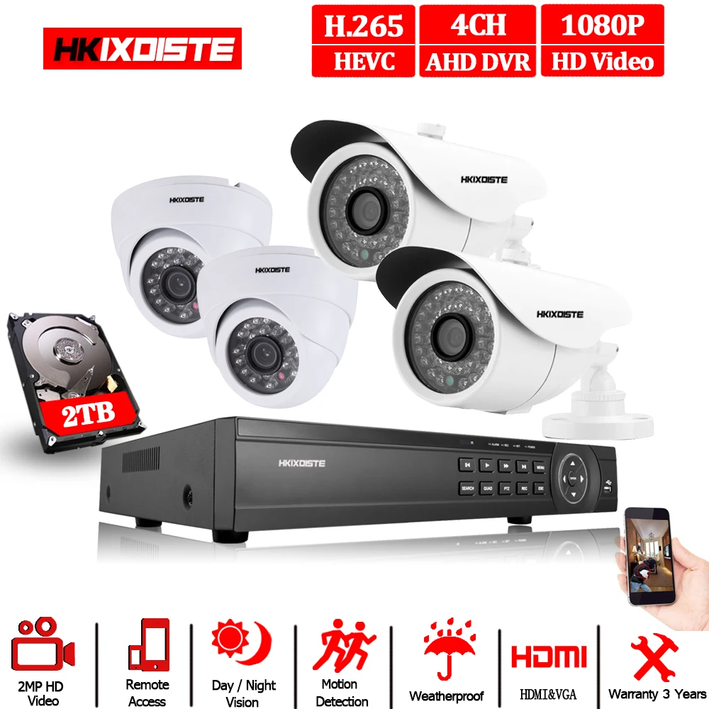 Система видеонаблюдения DVR 5MP 4CH Full HD 1080P/2MP HDMI интерфейс 2PCS внутренняя мини