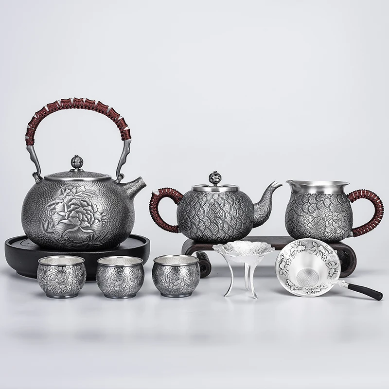 Peony Sterling Silver Tea Set Home Silver Pot Sterling Silver 999 Kungfu Tea Ceremony Living Room Boiling Water Tea Set
Peony Sterling Silver Tea Set Home Silver Pot Sterling Silver 999 Kungfu Tea Ceremony Living Room Boiling Water Tea Set