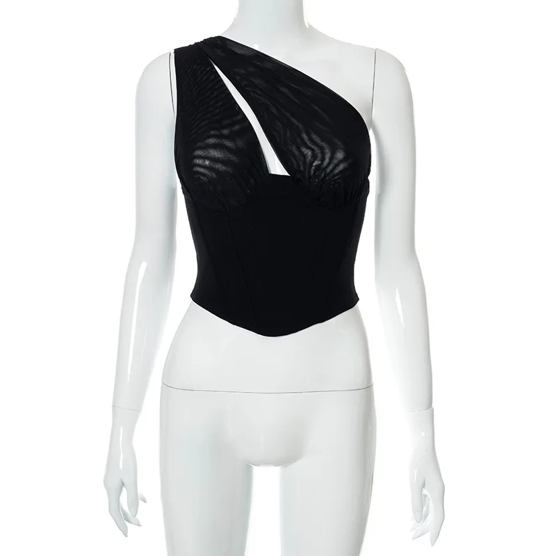 Women White One Shoulder Backless Corset Tops Summer Sexy Hollow Out Party Zipper Tank Tops Ladies Sexy Club Mesh Crop Top
Women White One Shoulder Backless Corset Tops Summer Sexy Hollow Out Party Zipper Tank Tops Ladies Sexy Club Mesh Crop Top