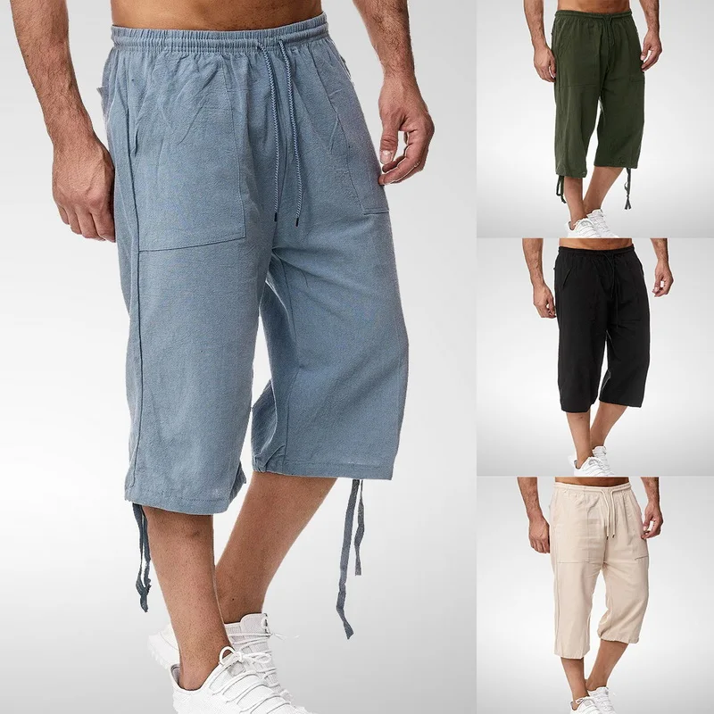 2021 Men Cropped Trousers Fashion Summer Pants Casual Solid Drawstring Pants Elastic Waist Trousers Cotton Line Men's Pants
2021 Men Cropped Trousers Fashion Summer Pants Casual Solid Drawstring Pants Elastic Waist Trousers Cotton Line Men's Pants