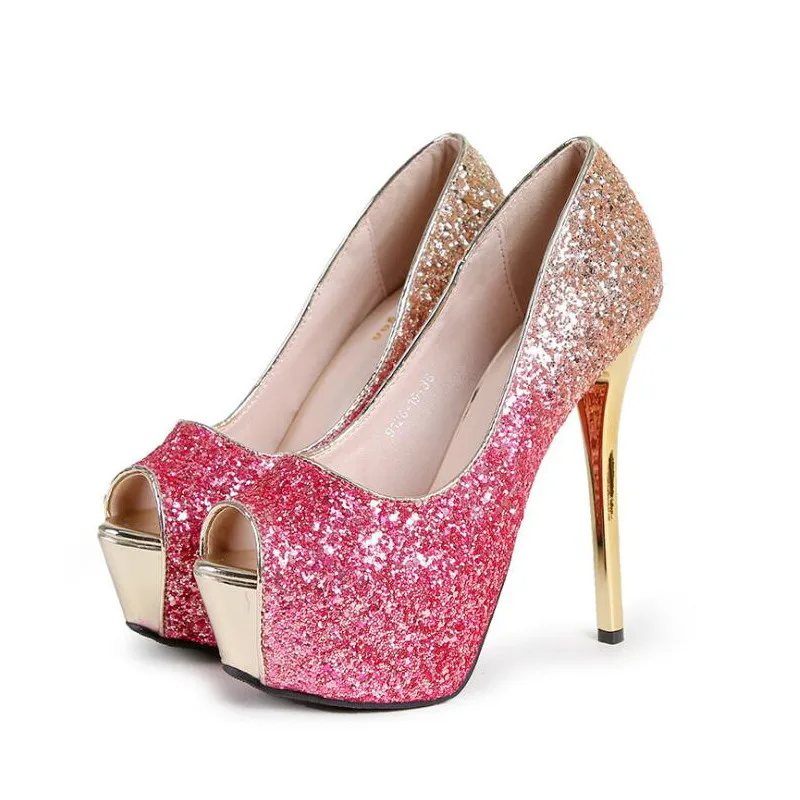 Woman Wedding Party Shoes 14cm Ladies Thin Heels Pumps Platform Sexy open Toe Bling Bling Gradation super High Heels Shoes 563
Woman Wedding Party Shoes 14cm Ladies Thin Heels Pumps Platform Sexy open Toe Bling Bling Gradation super High Heels Shoes 563